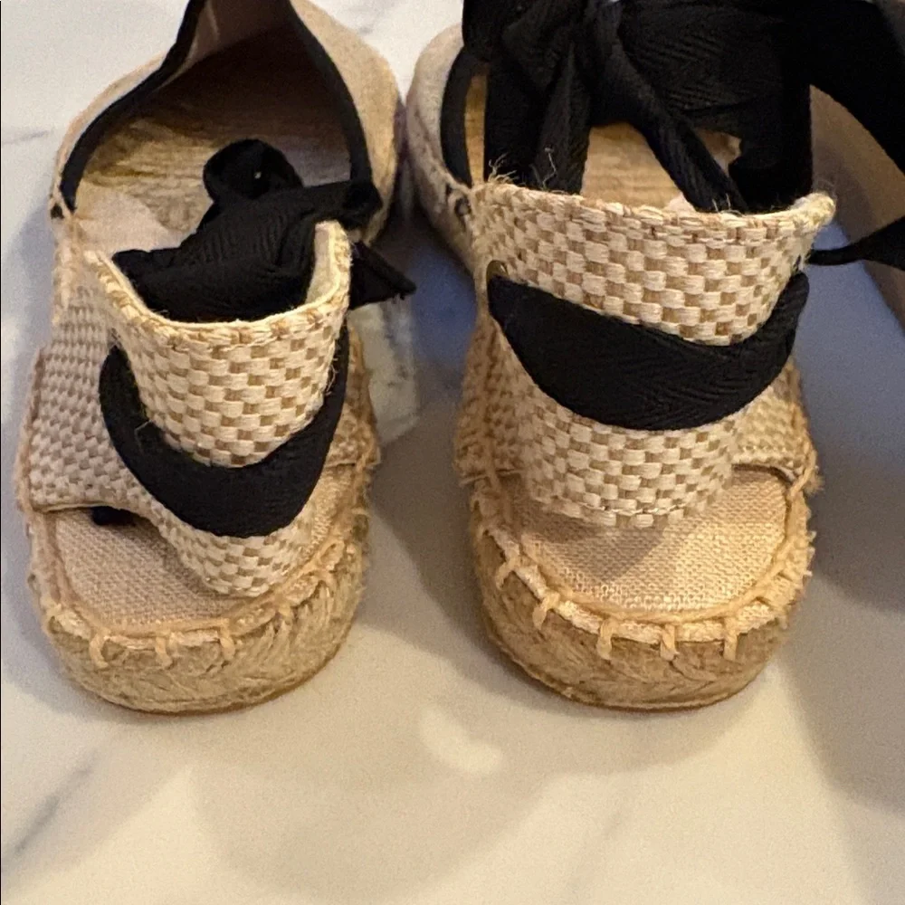 Women's Beige Espadrille Flats with Black Accents
